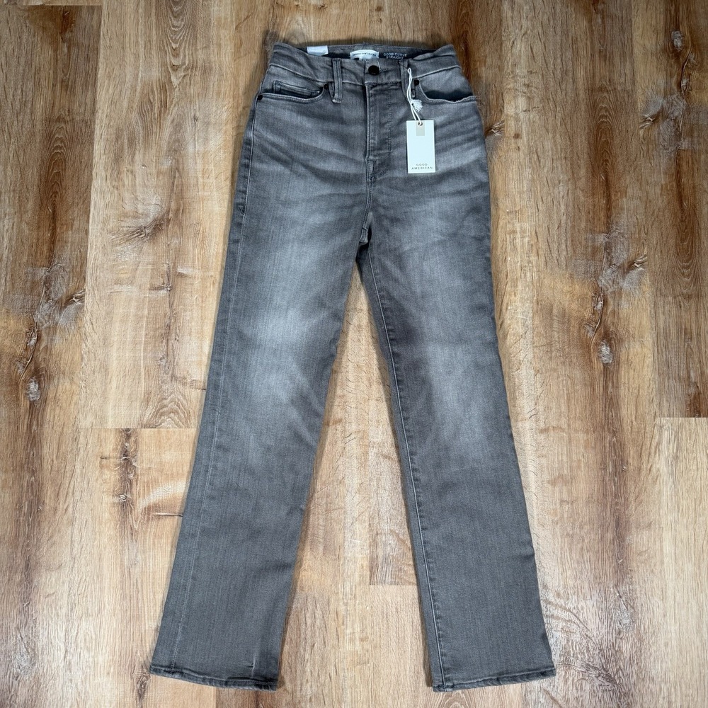 NEW Good American Women Gray Wash High Rise Straight Good Curve Jeans 0/25
